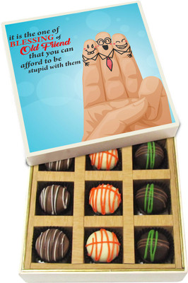 

Chocholik Friendship Gift - It Is the One of Blessing of Old Friend - Dark, Milk, White Chocolate Truffles - 9pc Truffles(135 g)