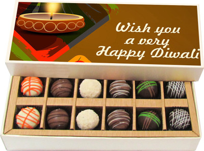 Chocholik Diwali Gifts - Wish You a Very Happy Diwali - Dark, Milk, White Chocolate Truffles - 12pc Truffles(180 g)