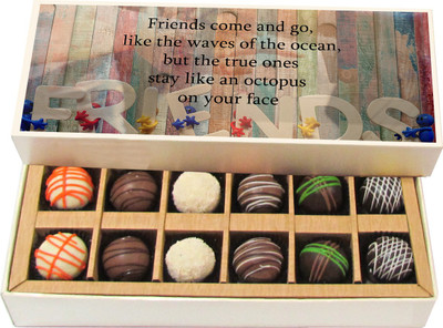 

Chocholik Friendship Gift Friends Come and Go, Like the Waves of the Ocean, - Dark, Milk, White Chocolate Truffles -12pc Truffles(180 g)
