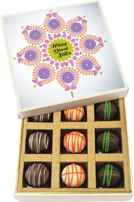 

Chocholik Diwali Gifts - Happy Diwali Sister - Dark, Milk, White Chocolate Truffles - 9pc Truffles(135 g)