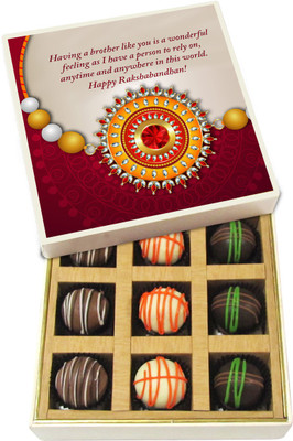 

Chocholik Rakhi Gift Box - Having a brother like you - Dark, Milk, White Chocolate Truffles - 9pc Truffles(135 g)