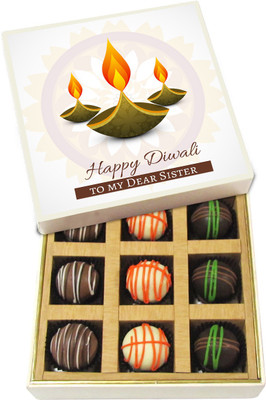 

Chocholik Diwali Gifts - Happy Diwali to My Dear Sister - Dark, Milk, White Chocolate Truffles - 9pc Truffles(135 g)