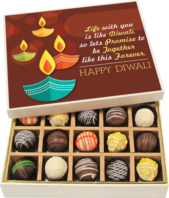 

Chocholik Diwali Gifts - Lets Promise to Be Together Happy Diwali - Dark, Milk, White Chocolate Truffles - 20pc Truffles(300 g)