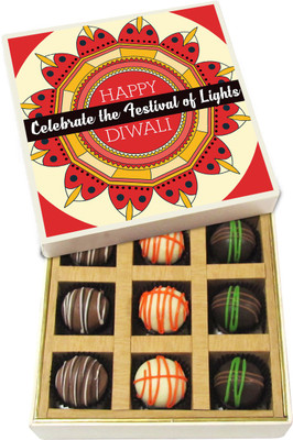 

Chocholik Diwali Sweets - Celebrate the Festival of Lights Happy Diwali - Dark, Milk, White Chocolate Truffles - 9pc Truffles(135 g)