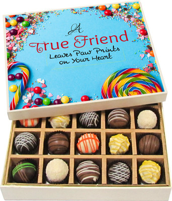 

Chocholik Friendship Gift A True Friend Leaves Paw Prints on Your Heart - Dark, Milk, White Chocolate Truffles -20pc Truffles(300 g)