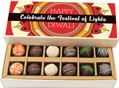 

Chocholik Diwali Sweets - Celebrate the Festival of Lights Happy Diwali - Dark, Milk, White Chocolate Truffles - 12pc Truffles(180 g)