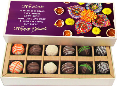 

Chocholik Diwali Gifts - Lets Show Some Love and Care Happy Diwali - Dark, Milk, White Chocolate Truffles - 12pc Truffles(180 g)