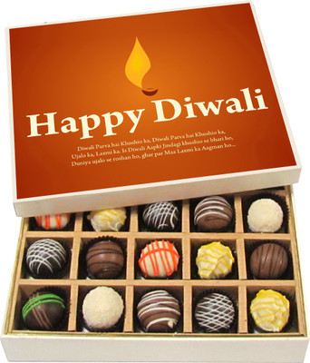 

Chocholik Diwali Sweets - Wishes Messages of Happy Diwali - Dark, Milk, White Chocolate Truffles - 20pc Truffles(300 g)