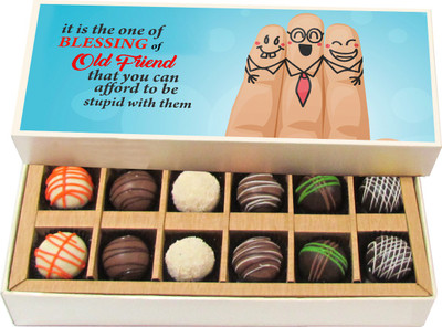

Chocholik Friendship Gift It Is the One of Blessing of Old Friend - Dark, Milk, White Chocolate Truffles -12pc Truffles(180 g)
