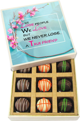 

Chocholik Friendship Gift - We Lose People We Love but Never Lose - Dark, Milk, White Chocolate Truffles - 9pc Truffles(135 g)