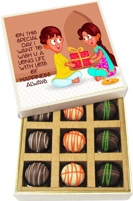 

Chocholik Rakhi Gift Box - On this special day - Dark, Milk, White Chocolate Truffles - 9pc Truffles(135 g)