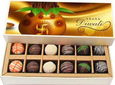 

Chocholik Diwali Sweets - Shubh Diwali - Dark, Milk, White Chocolate Truffles - 12pc Truffles(180 g)