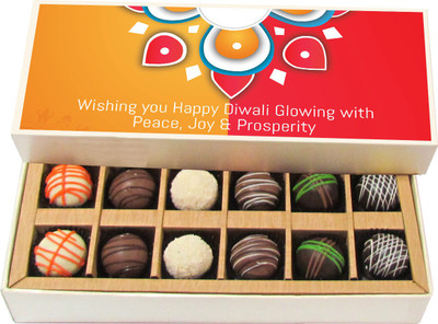 

Chocholik Diwali Gifts - Wishing You Happy Diwali - Dark, Milk, White Chocolate Truffles - 12pc Truffles(180 g)