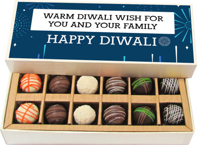 

Chocholik Diwali Gifts - Warm Diwali Wish for You and Your Family - Dark, Milk, White Chocolate Truffles - 12pc Truffles(180 g)