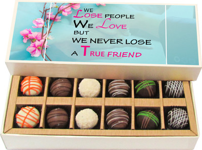 

Chocholik Friendship Gift We Lose People We Love but Never Lose - Dark, Milk, White Chocolate Truffles -12pc Truffles(180 g)