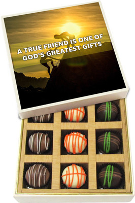 

Chocholik Friendship Gift - A True Friend Is One of God's Greatest Gift - Dark, Milk, White Chocolate Truffles - 9pc Truffles(135 g)