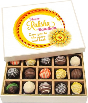 

Chocholik Rakhi Gift Box - Love you to the moon and back - Dark, Milk, White Chocolate Truffles - 20pc Truffles(300 g)