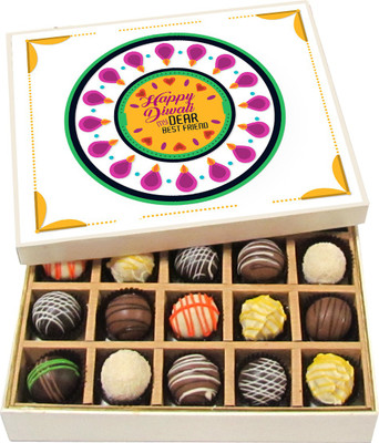 

Chocholik Diwali Sweets - Happy Diwali to My Dear Best Friend - Dark, Milk, White Chocolate Truffles - 20pc Truffles(300 g)