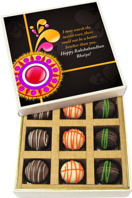 

Chocholik Rakhi Gift Box - I may search the world over - Dark, Milk, White Chocolate Truffles - 9pc Truffles(135 g)