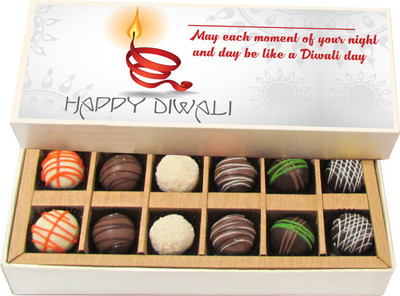 

Chocholik Diwali Sweets - May Each Moment of Your Night and Day Like Diwali - Dark, Milk, White Chocolate Truffles - 12pc Truffles(180 g)
