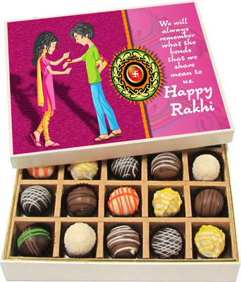

Chocholik Rakhi Gift Box - we will always remember - Dark, Milk, White Chocolate Truffles - 20pc Truffles(300 g)