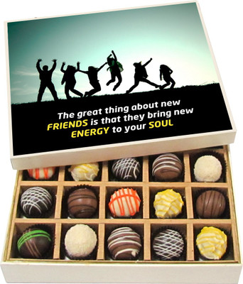 

Chocholik Friendship Gift The Great Thing About New Friends Is That They - Dark, Milk, White Chocolate Truffles -20pc Truffles(300 g)