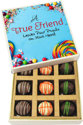 

Chocholik Friendship Gift - A True Friend Leaves Paw Prints on Your Heart - Dark, Milk, White Chocolate Truffles - 9pc Truffles(135 g)