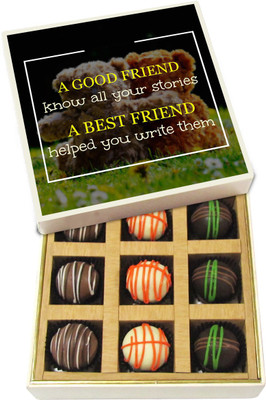 

Chocholik Friendship Gift - A Good Friend Know All Your Stories - Dark, Milk, White Chocolate Truffles - 9pc Truffles(135 g)