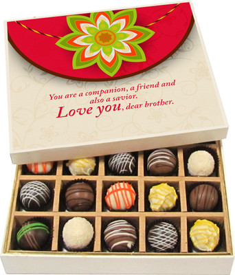 

Chocholik Rakhi Gift Box - you are a companion, a friend - Dark, Milk, White Chocolate Truffles - 20pc Truffles(300 g)