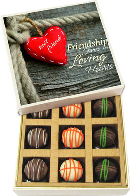 

Chocholik Friendship Gift - Friendship Starts in Loving Hearts - Dark, Milk, White Chocolate Truffles - 9pc Truffles(135 g)