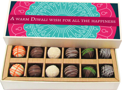

Chocholik Diwali Sweets - A Warm Diwali Wish for All the Happiness - Dark, Milk, White Chocolate Truffles - 12pc Truffles(180 g)