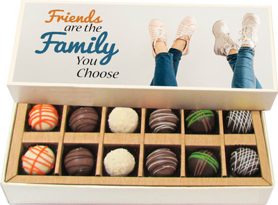 

Chocholik Friendship Gift Friends Are the Family You Choose - Dark, Milk, White Chocolate Truffles -12pc Truffles(180 g)