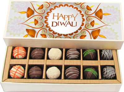 

Chocholik Diwali Sweets - Happy Diwali - Dark, Milk, White Chocolate Truffles - 12pc Truffles(180 g)