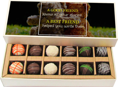 

Chocholik Friendship Gift A Good Friend Know All Your Stories - Dark, Milk, White Chocolate Truffles -12pc Truffles(180 g)
