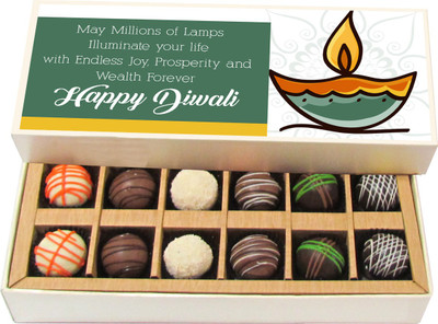 

Chocholik Diwali Gifts - May Millions of Lamps Your Life With Endless Joy - Dark, Milk, White Chocolate Truffles - 12pc Truffles(180 g)