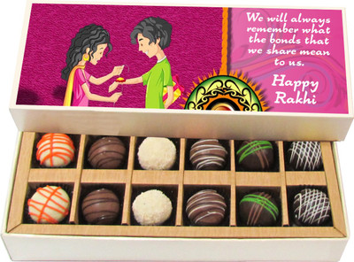 

Chocholik Rakhi Gift Box - we will always remember - Dark, Milk, White Chocolate Truffles - 12pc Truffles(180 g)
