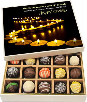 

Chocholik Diwali Gifts - Wishing Your Victory, Happiness and Wealth Happy Diwali - Dark, Milk, White Chocolate Truffles - 20pc Truffles(300 g)