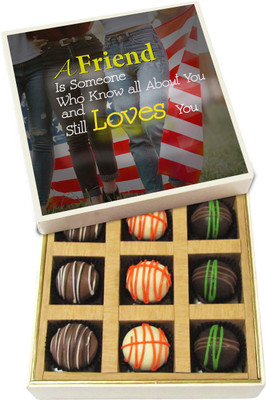 

Chocholik Friendship Gift - A Friend Is Someone Who Knows All About You - Dark, Milk, White Chocolate Truffles - 9pc Truffles(135 g)