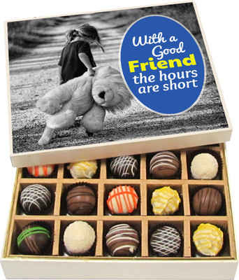 

Chocholik Friendship Gift With a Good Friend, the Hours Are Short - Dark, Milk, White Chocolate Truffles -20pc Truffles(300 g)