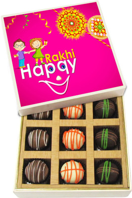 

Chocholik Rakhi Gift Box - Happy Rakhi - Dark, Milk, White Chocolate Truffles - 9pc Truffles(135 g)