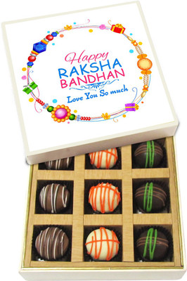 

Chocholik Rakhi Gift Box - Love You So much - Dark, Milk, White Chocolate Truffles - 9pc Truffles(135 g)