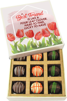 

Chocholik Friendship Gift - A Best Friend Is Like a Four Leaf Clover - Dark, Milk, White Chocolate Truffles - 9pc Truffles(135 g)