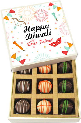 

Chocholik Diwali Gifts - Happy Diwali to My Dear Friend - Dark, Milk, White Chocolate Truffles - 9pc Truffles(135 g)