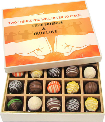 

Chocholik Friendship Gift Two Thing You Will Never to Chase - Dark, Milk, White Chocolate Truffles -20pc Truffles(300 g)