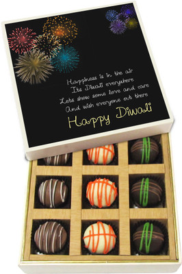 

Chocholik Diwali Gifts - Lets Show Some Care and Love Happy Diwali - Dark, Milk, White Chocolate Truffles - 9pc Truffles(135 g)