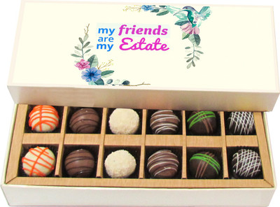 

Chocholik Friendship Gift My Friends Are My Estate - Dark, Milk, White Chocolate Truffles -12pc Truffles(180 g)