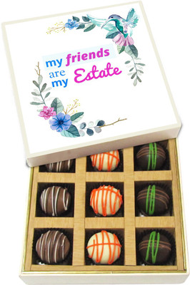 

Chocholik Friendship Gift - My Friends Are My Estate - Dark, Milk, White Chocolate Truffles - 9pc Truffles(135 g)