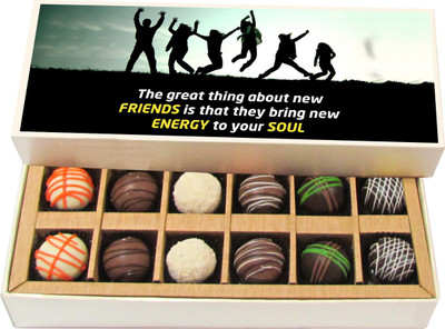 

Chocholik Friendship Gift The Great Thing About New Friends Is That They - Dark, Milk, White Chocolate Truffles -12pc Truffles(180 g)