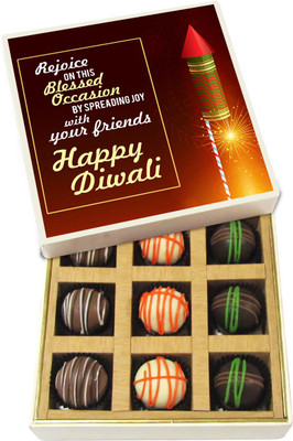 

Chocholik Diwali Gifts - Rejoice on This Blessed Occasion Happy Diwali - Dark, Milk, White Chocolate Truffles - 9pc Truffles(135 g)