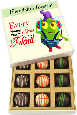 

Chocholik Friendship Gift - Every Normal Person Needs a Crazy Friend - Dark, Milk, White Chocolate Truffles - 9pc Truffles(135 g)
